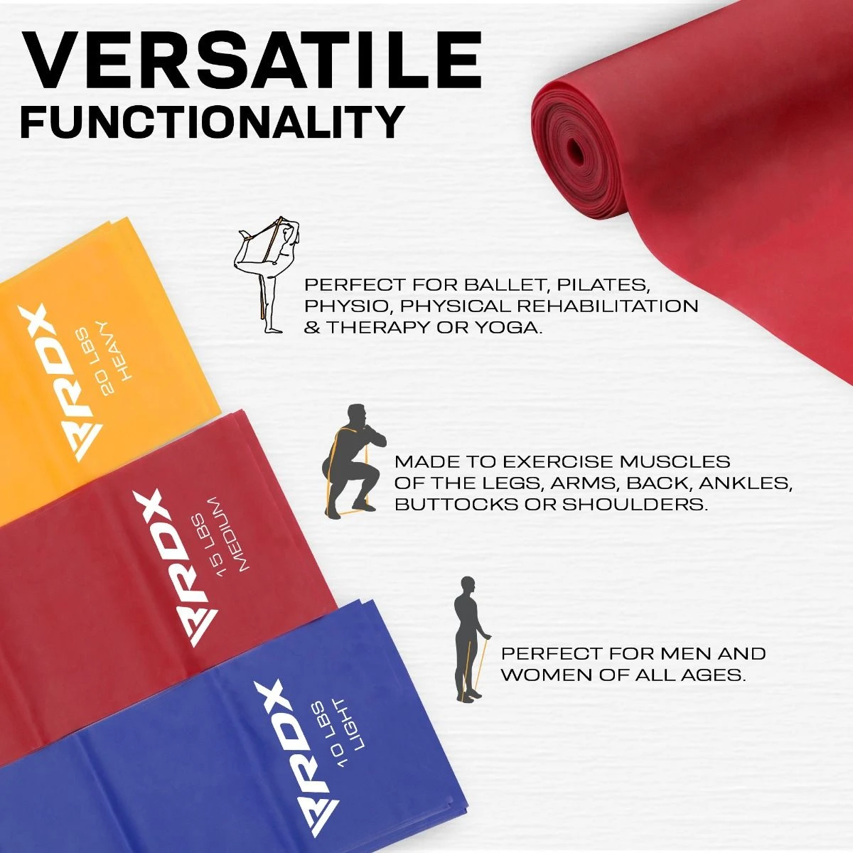 RDX SPORTS RDX B1 TPE Flat Resistance Training Bands Set 5 RDX SPORTS RDX B1 TPE Flat Resistance Training Bands Set - Image 5