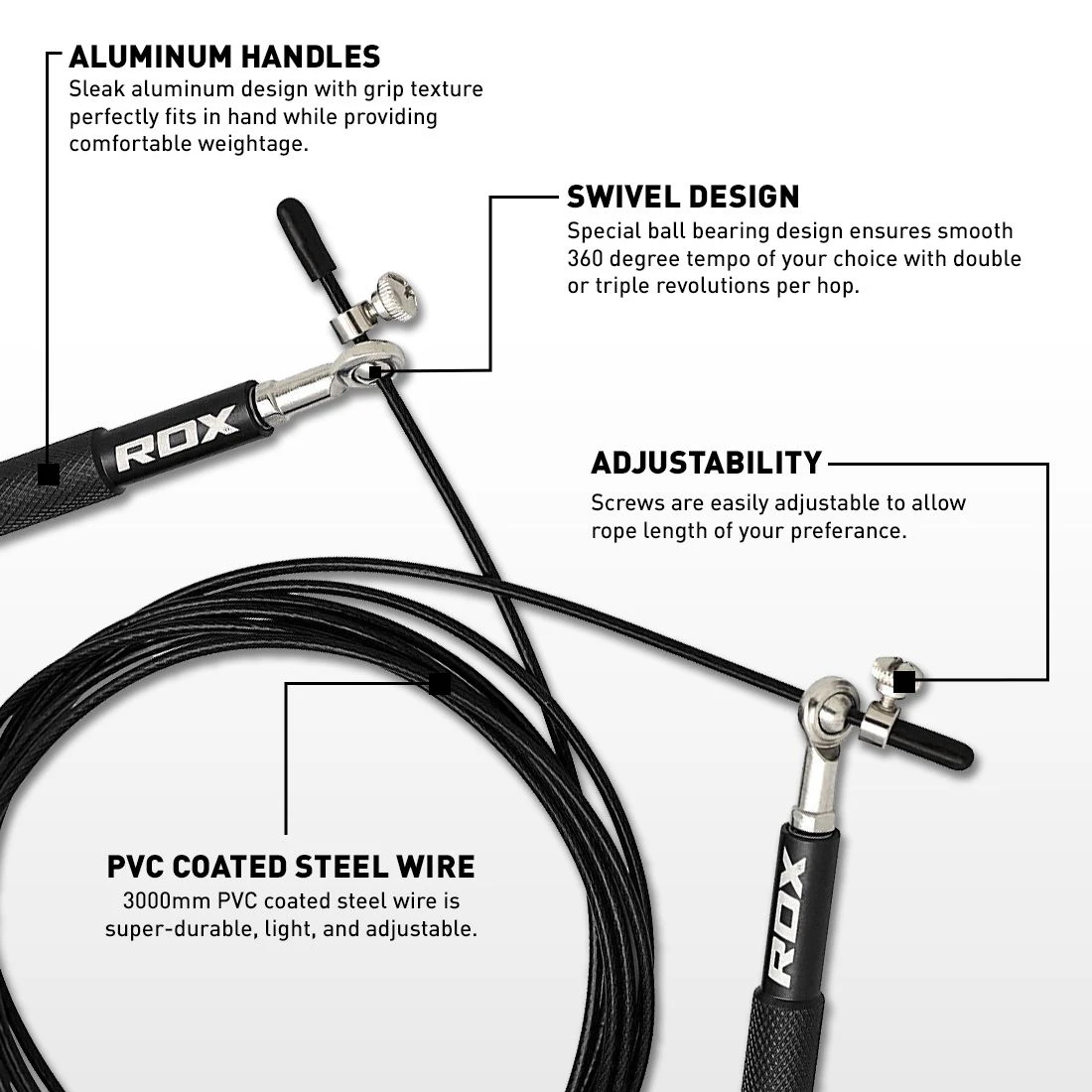 RDX SPORTS RDX C2 Adjustable Jump Rope With Aluminum Handles 2 RDX SPORTS RDX C2 Adjustable Jump Rope With Aluminum Handles - Image 2