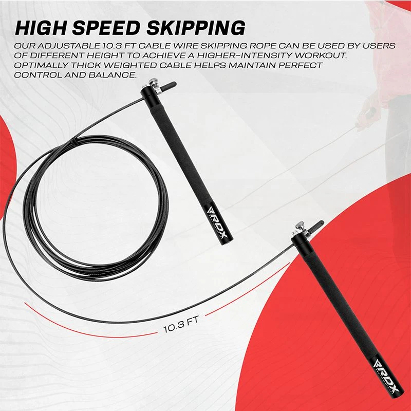 RDX SPORTS RDX C3 Adjustable 10.3ft Black Jump Rope With Non-Slip Handles 2 RDX SPORTS RDX C3 Adjustable 10.3ft Black Jump Rope With Non-Slip Handles - Image 2