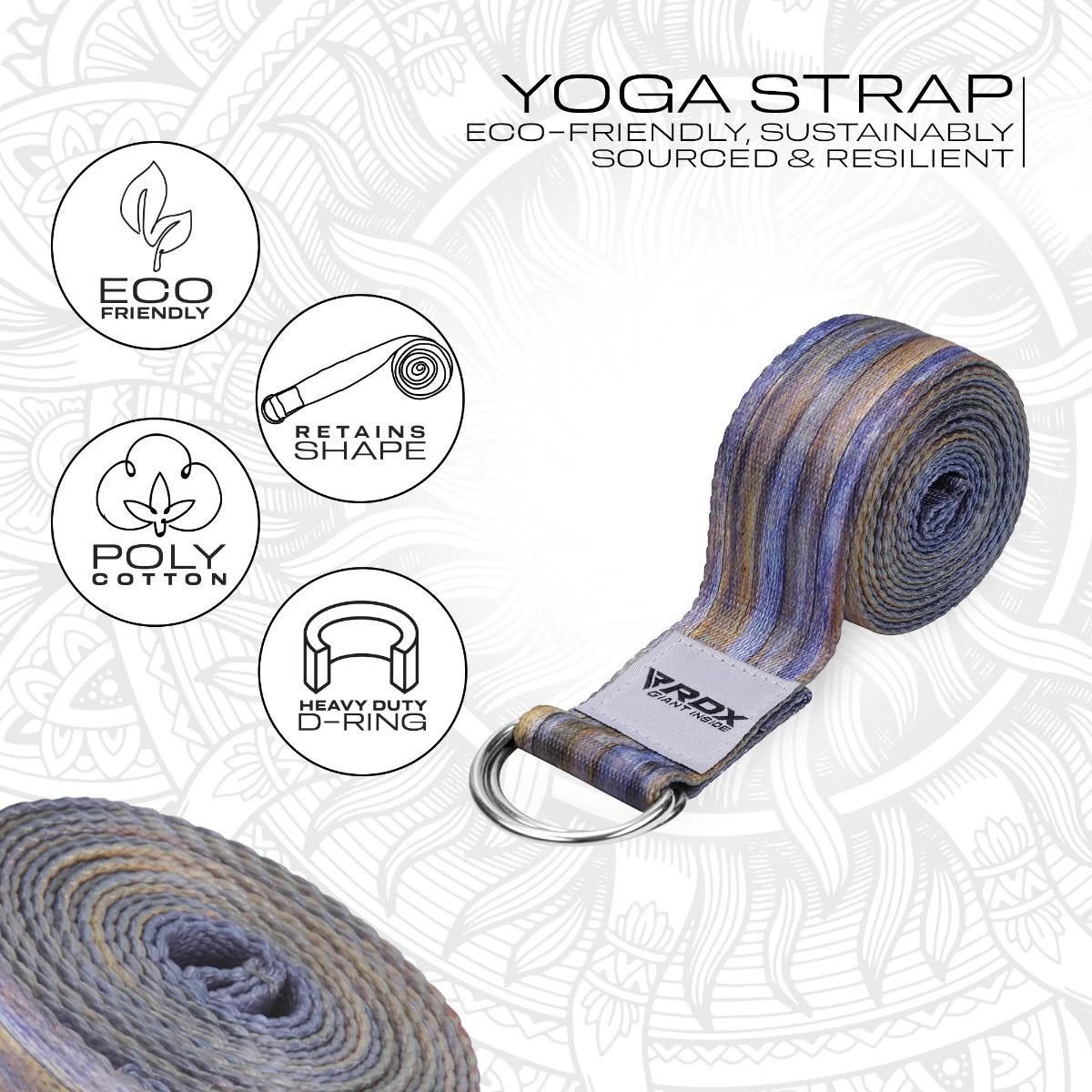RDX SPORTS RDX F1 D-Ring Steel Buckle Cotton Yoga Strap 2 RDX SPORTS RDX F1 D-Ring Steel Buckle Cotton Yoga Strap - Image 2