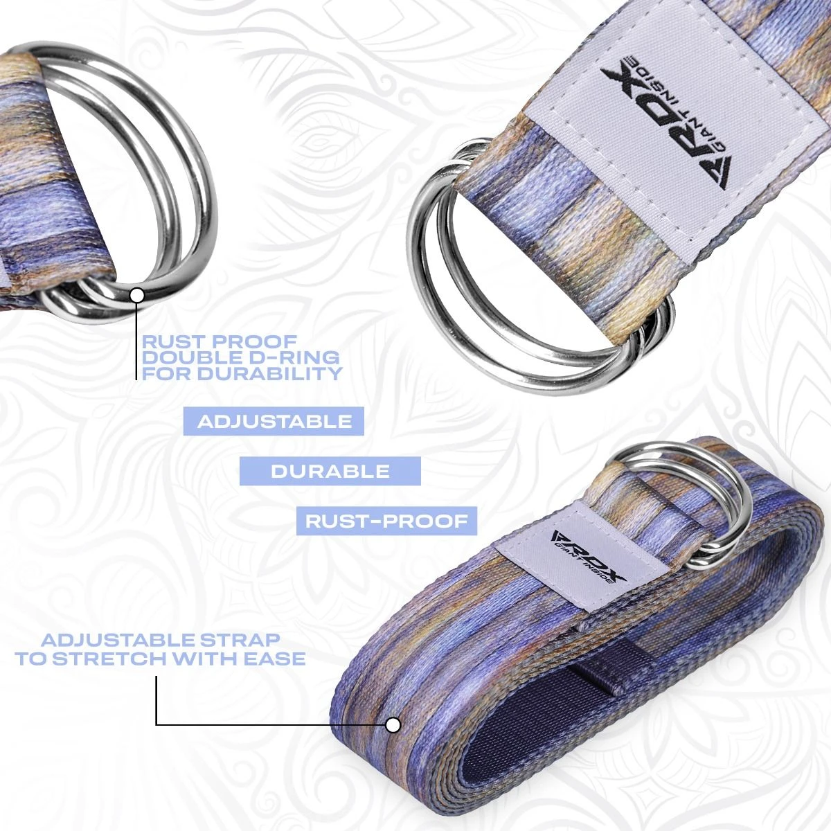 RDX SPORTS RDX F1 D-Ring Steel Buckle Cotton Yoga Strap 4 RDX SPORTS RDX F1 D-Ring Steel Buckle Cotton Yoga Strap - Image 4