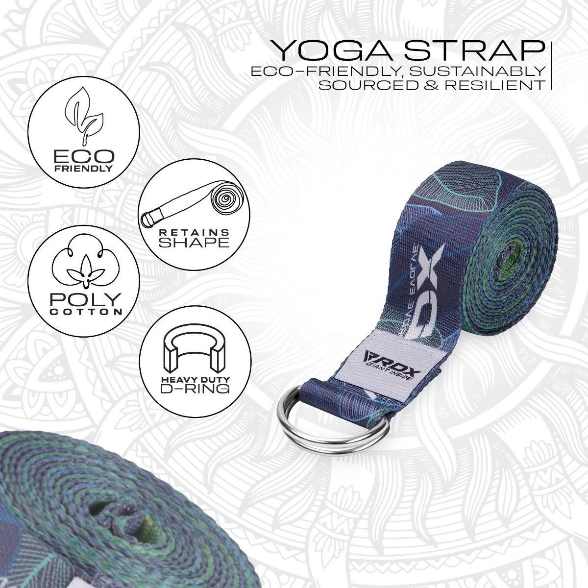 RDX SPORTS RDX F10 D-Ring Steel Buckle Cotton Yoga Strap 2 RDX SPORTS RDX F10 D-Ring Steel Buckle Cotton Yoga Strap - Image 2