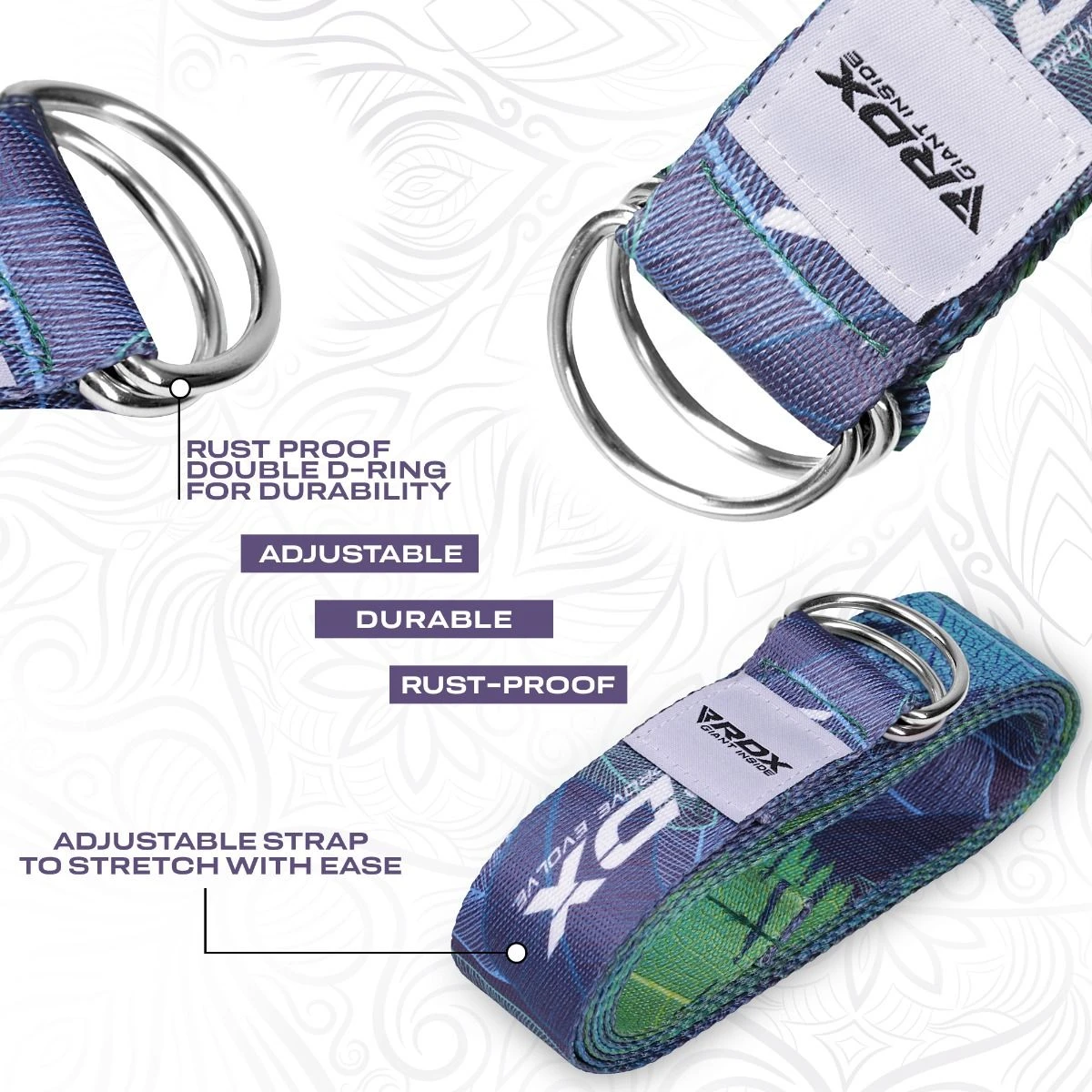RDX SPORTS RDX F10 D-Ring Steel Buckle Cotton Yoga Strap 4 RDX SPORTS RDX F10 D-Ring Steel Buckle Cotton Yoga Strap - Image 4