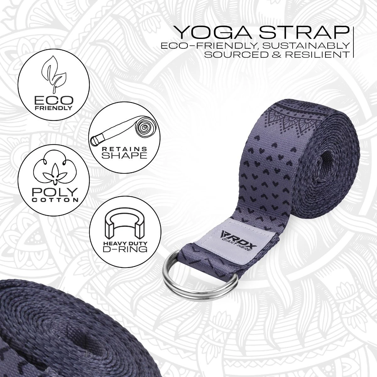 RDX SPORTS RDX F11 D-Ring Steel Buckle Cotton Yoga Strap 2 RDX SPORTS RDX F11 D-Ring Steel Buckle Cotton Yoga Strap - Image 2