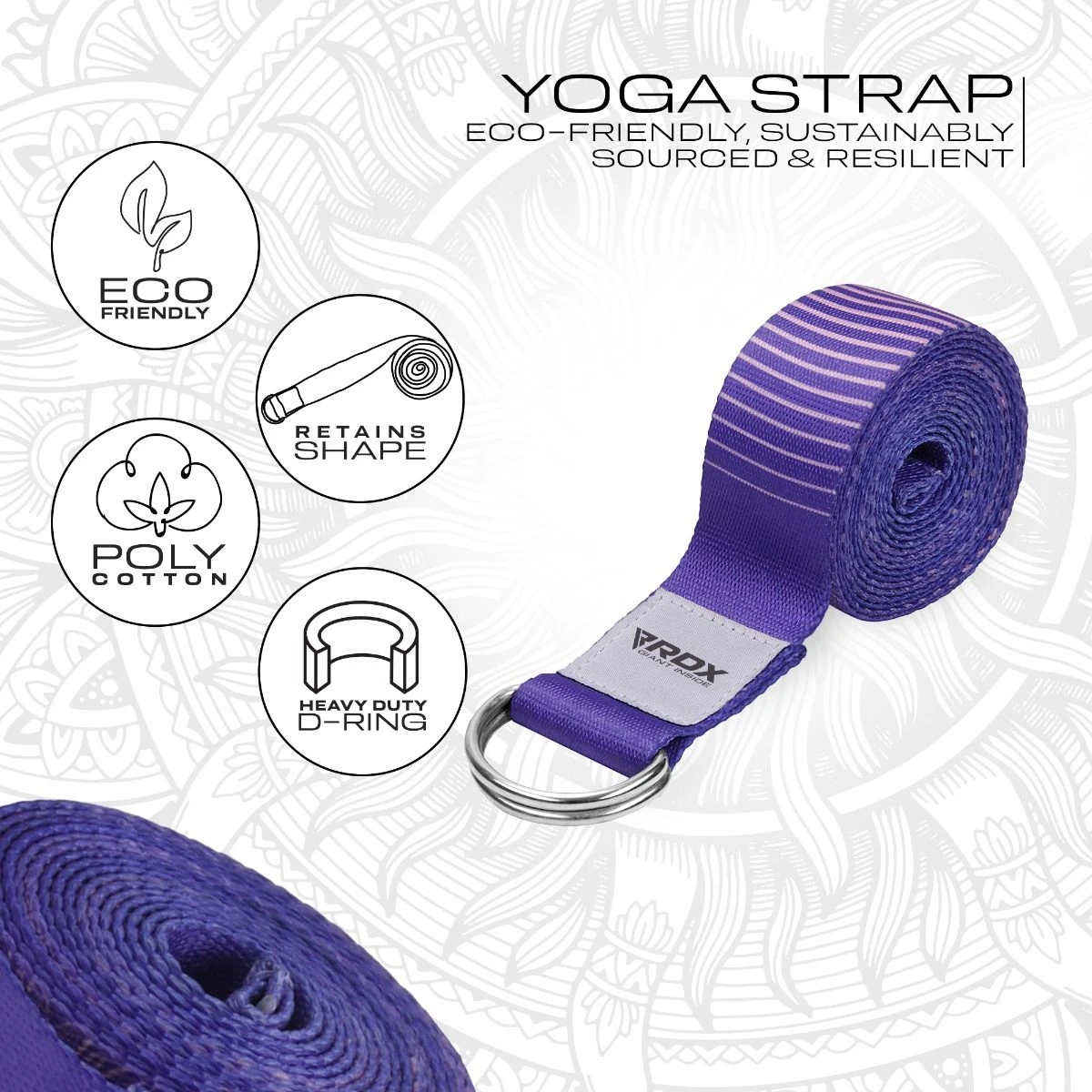 RDX SPORTS RDX F12 D-Ring Steel Buckle Cotton Yoga Strap 2 RDX SPORTS RDX F12 D-Ring Steel Buckle Cotton Yoga Strap - Image 2