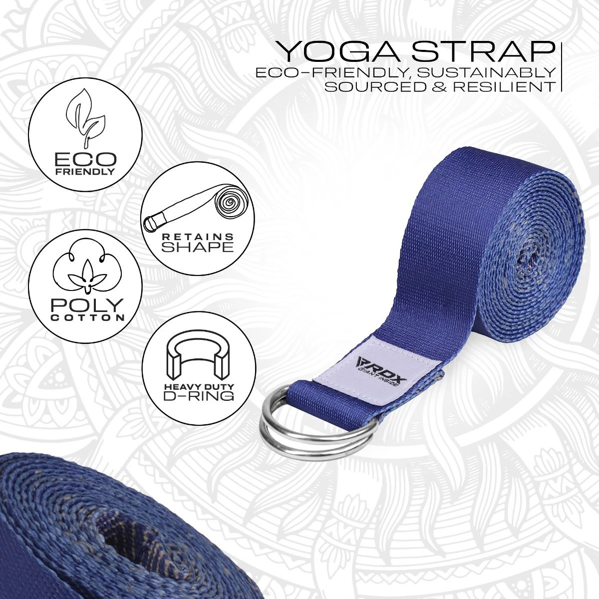 RDX SPORTS RDX F16 D-Ring Steel Buckle Cotton Yoga Strap 2 RDX SPORTS RDX F16 D-Ring Steel Buckle Cotton Yoga Strap - Image 2
