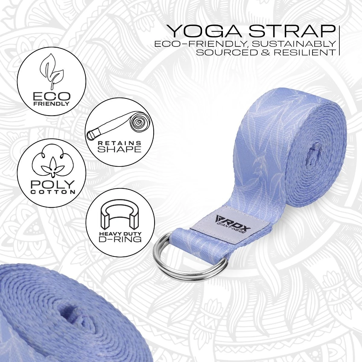 RDX SPORTS RDX F17 D-Ring Steel Buckle Cotton Yoga Strap 2 RDX SPORTS RDX F17 D-Ring Steel Buckle Cotton Yoga Strap - Image 2