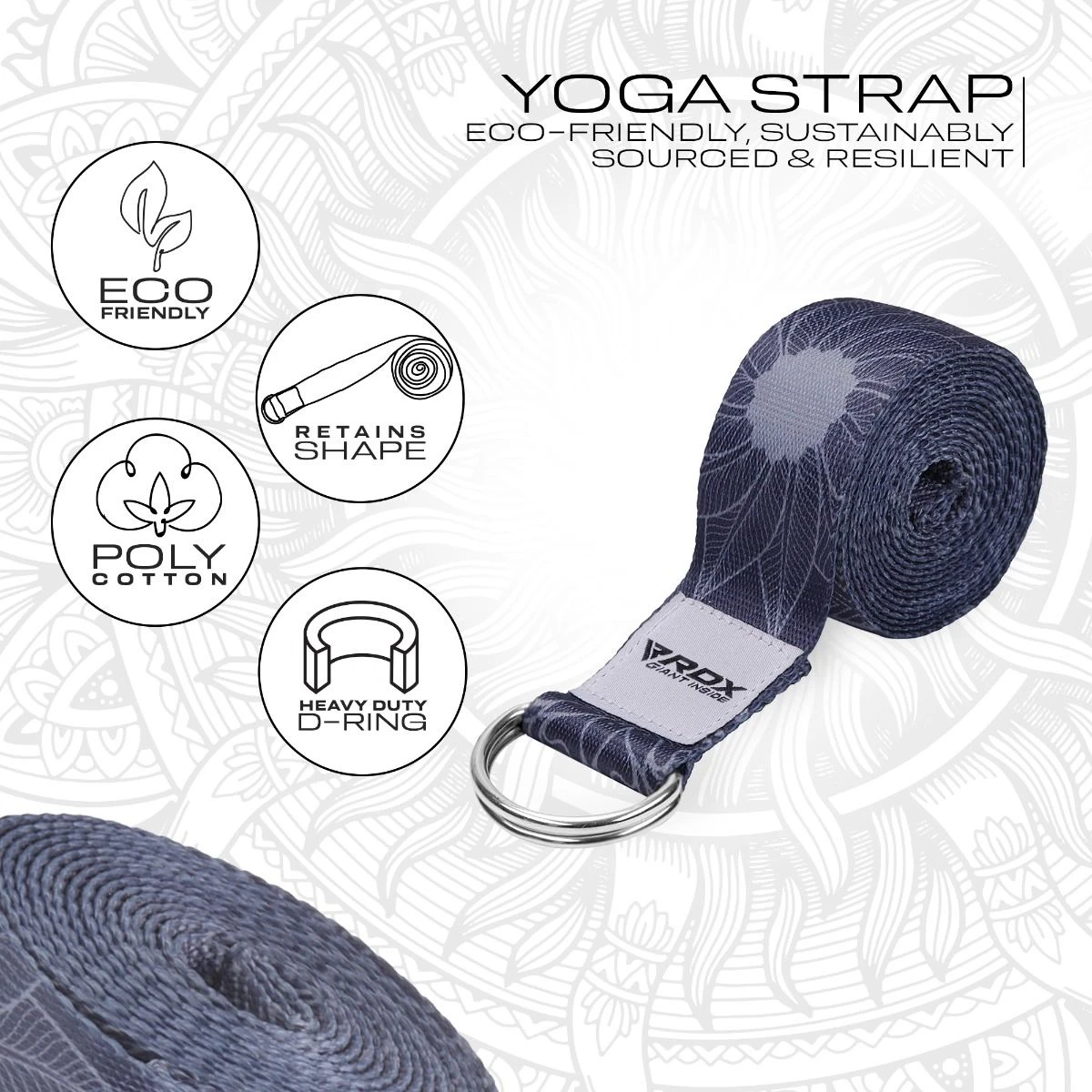RDX SPORTS RDX F18 D-Ring Steel Buckle Cotton Yoga Strap 2 RDX SPORTS RDX F18 D-Ring Steel Buckle Cotton Yoga Strap - Image 2