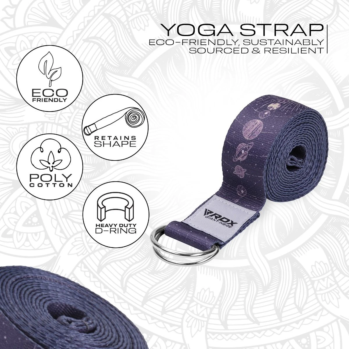 RDX SPORTS RDX F19 D-Ring Steel Buckle Cotton Yoga Strap 2 RDX SPORTS RDX F19 D-Ring Steel Buckle Cotton Yoga Strap - Image 2