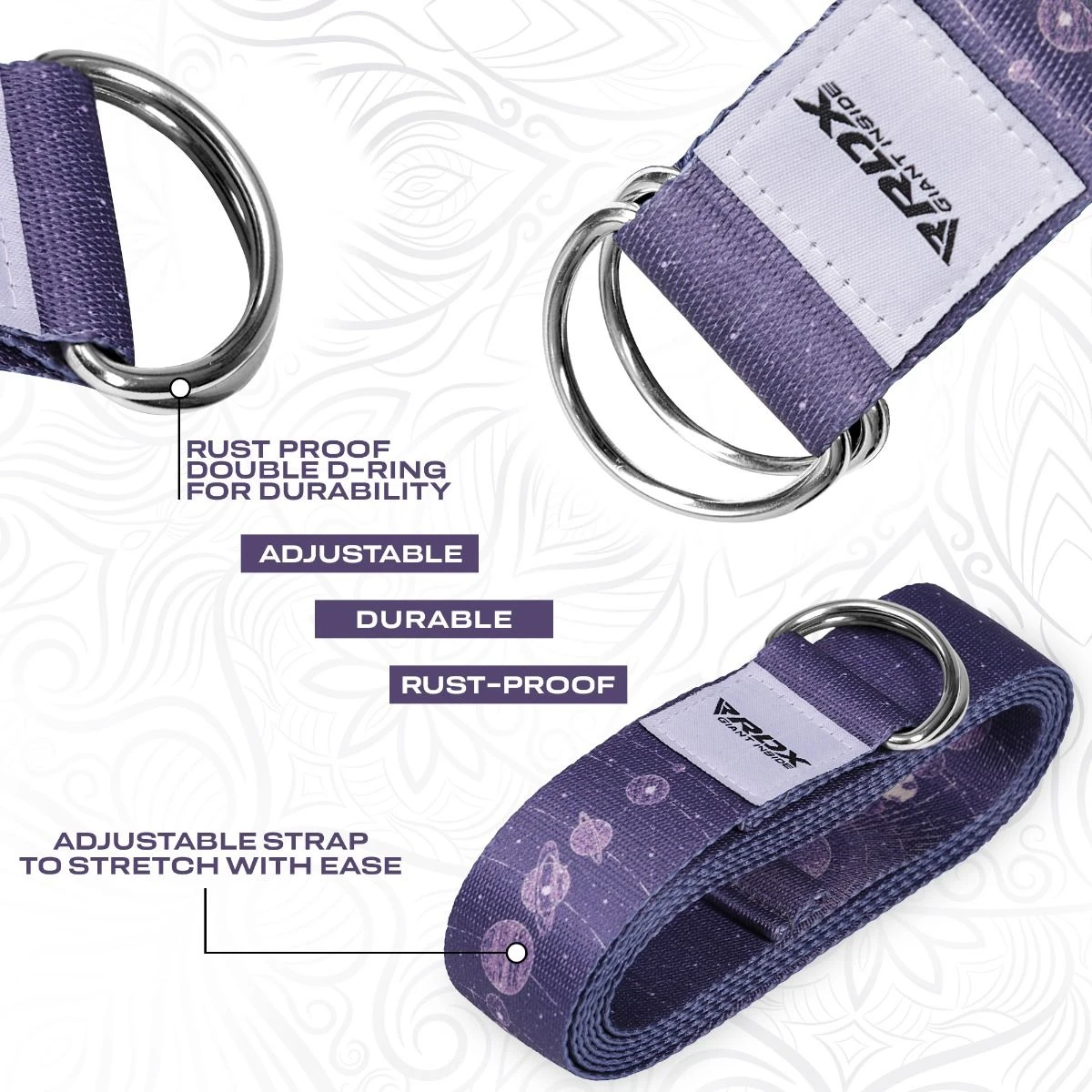 RDX SPORTS RDX F19 D-Ring Steel Buckle Cotton Yoga Strap 4 RDX SPORTS RDX F19 D-Ring Steel Buckle Cotton Yoga Strap - Image 4