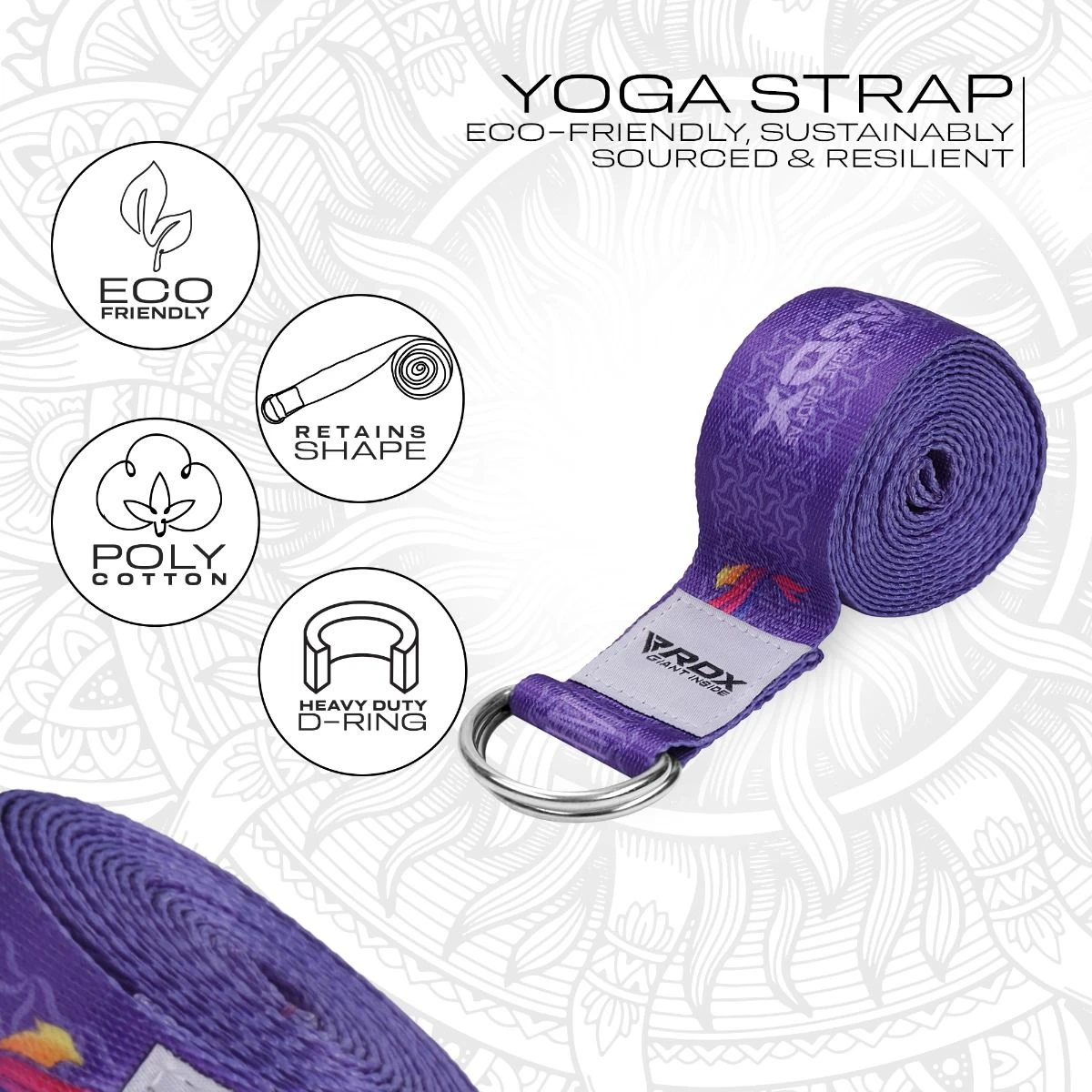 RDX SPORTS RDX F2 D-Ring Steel Buckle Cotton Yoga Strap 2 RDX SPORTS RDX F2 D-Ring Steel Buckle Cotton Yoga Strap - Image 2