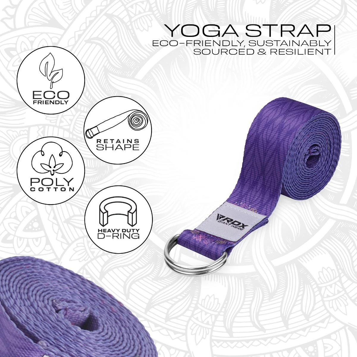 RDX SPORTS RDX F7 D-Ring Steel Buckle Cotton Yoga Strap 2 RDX SPORTS RDX F7 D-Ring Steel Buckle Cotton Yoga Strap - Image 2