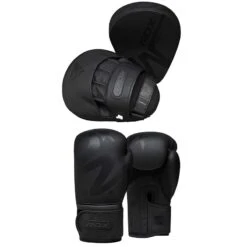 RDX SPORTS RDX F15 Noir Boxing Gloves & Punch Mitts Set In Black