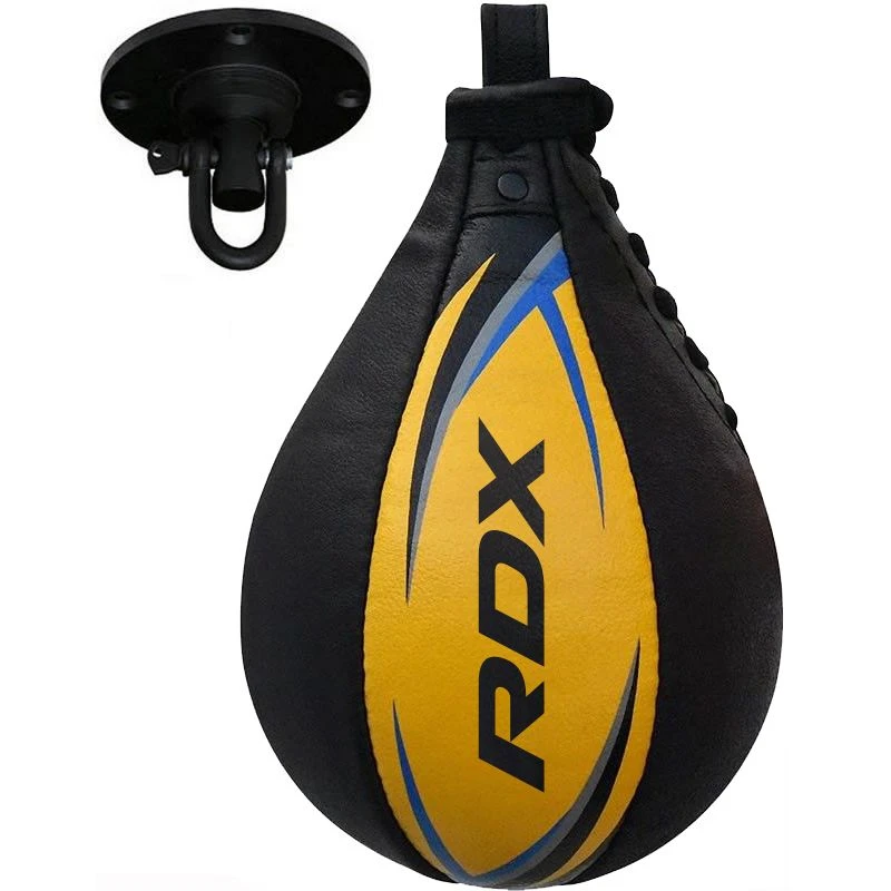 RDX SPORTS RDX 2Y Boxing & MMA Training Leather Speed Bag With Swivel Black / Yellow 1 RDX SPORTS RDX 2Y Boxing & MMA Training Leather Speed Bag With Swivel Black / Yellow