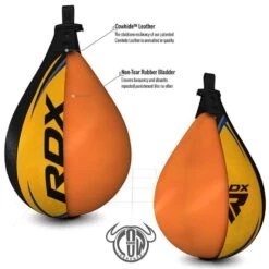 RDX SPORTS RDX 2Y Boxing & MMA Training Leather Speed Bag With Swivel Black / Yellow 6 RDX SPORTS RDX 2Y Boxing & MMA Training Leather Speed Bag With Swivel Black / Yellow -Rdxsports Shop rdx 2y boxing speed bag 4