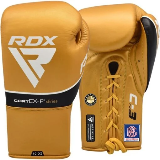 RDX SPORTS RDX C3 Fight Lace Up Leather Boxing Gloves BBBOFC/BIBA/WBF/NYAC /NEVADA APPROVED -Rdxsports Shop rdx c3 golden leather fight boxing gloves 1