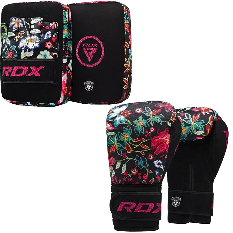 RDX SPORTS RDX FL3 Floral Boxing Gloves & Punching Focus Mitts Set 1 RDX SPORTS RDX FL3 Floral Boxing Gloves & Punching Focus Mitts Set