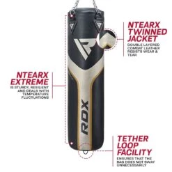 RDX SPORTS RDX T17 AURA 4ft / 5ft 2-in-1 Training Punch Bag In Pearl Black / White / Golden Set -Rdxsports Shop rdx t17 4ft5ft aura punch bag