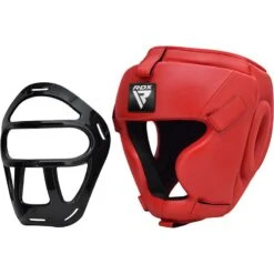 RDX SPORTS RDX T1 FULL FACE PROTECTION HEADGEAR UNBREAKABLE DETACHABLE CAGE GUARD -Rdxsports Shop rdx t1f head guard with removable face cage red 6