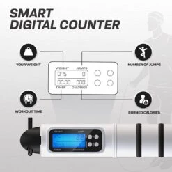 RDX SPORTS RDX Digital Calorie Burn & Workout Counter 10.3ft Adjustable Jump Rope -Rdxsports Shop white skipping rope with digital counter and calorie burn for fitness 2 1